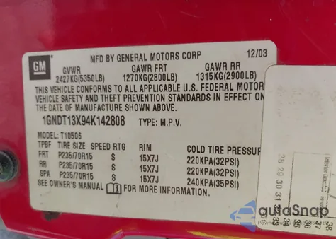 2004 Chevrolet Blazer Ls from USA, damaged, VIN 1GNDT13X94K142808